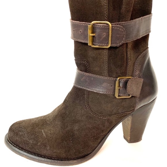 HUDSON LONDON Chocolate Suede Double Buckle Ankle Boots, 8 - Picture 2 of 6